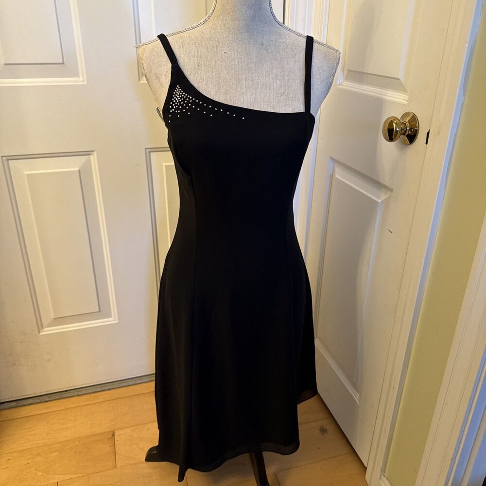 ASYMMETRICAL STUNNER Scott Mcclintock Size 6 Black Dress With Silver Beading